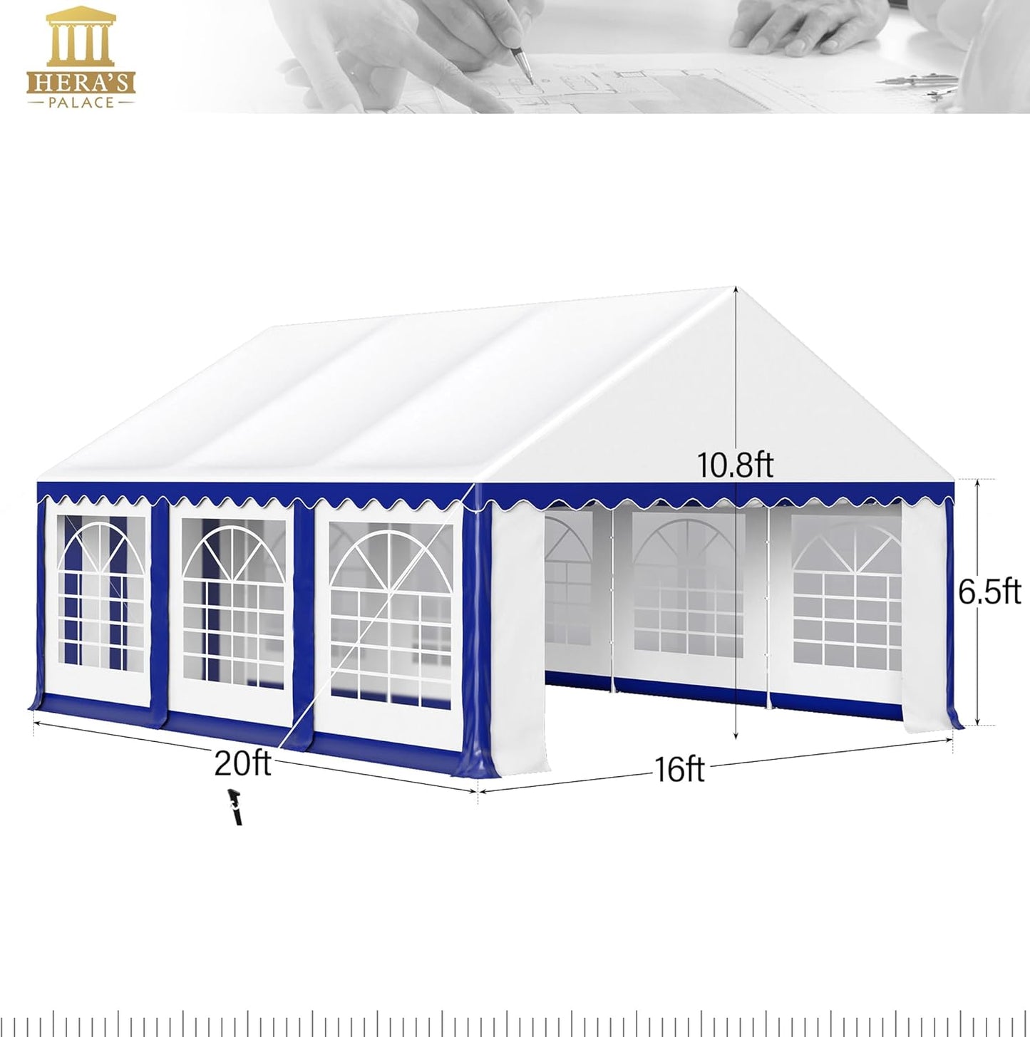 HERA'S PALACE 16'x 20' Outdoor Tents for Parties Large Canopy Tent with 8 Removable Sidewalls Heavy Duty Party Tent for Graduation Wedding and Birthday (Blue)