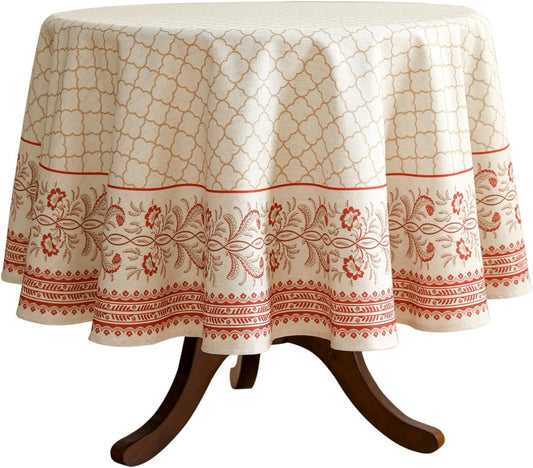 ISAENNE Designer Linen Floral Round Tablecloth,Pale Yellow Elegant Farmhouse Indoor Table Cloth,Durable Decor Tablecloths for Dining Kitchen Thanksgiving Christmas,Diameter 67"-Chamonix A