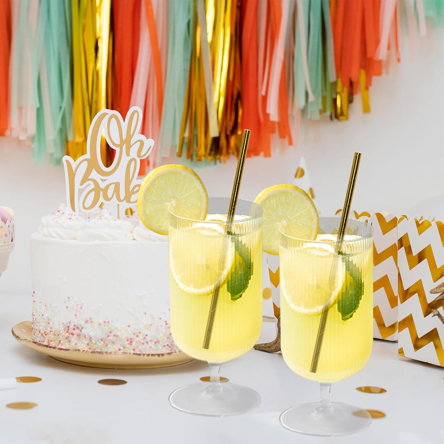 7.75 inch Compostable Gold Paper Straws 100 Counts - for Drinking, Cocktails, Party, Wedding, Decoration
