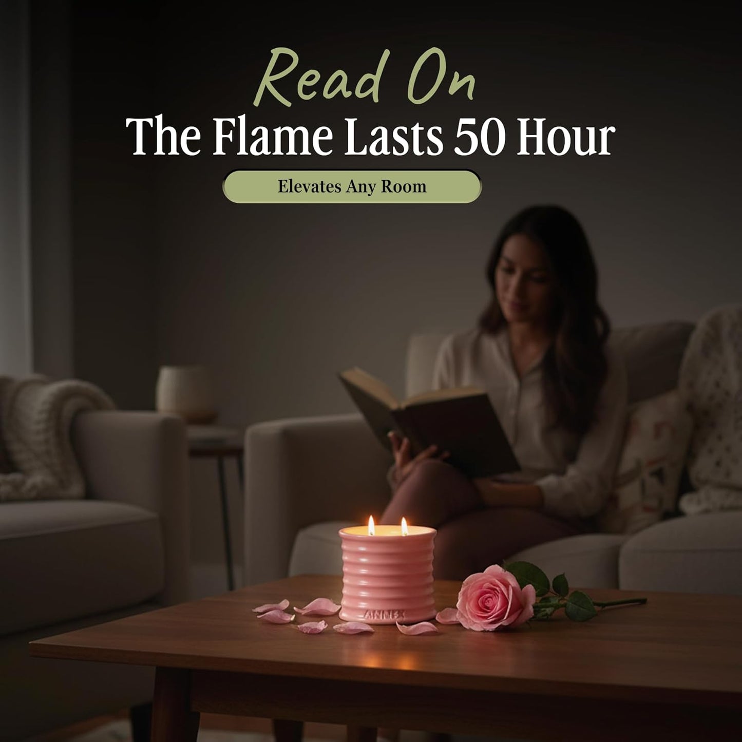 Scented Luxury Candles in Handmade Ceramic Jars, Soy Wax | Canal Rose – Rose Bud & Oud Scented, Large Candle | Non Toxic, 2 Wicks, Reusable Big Pink Jar | Natural Spring Aromatherapy for Women & Men