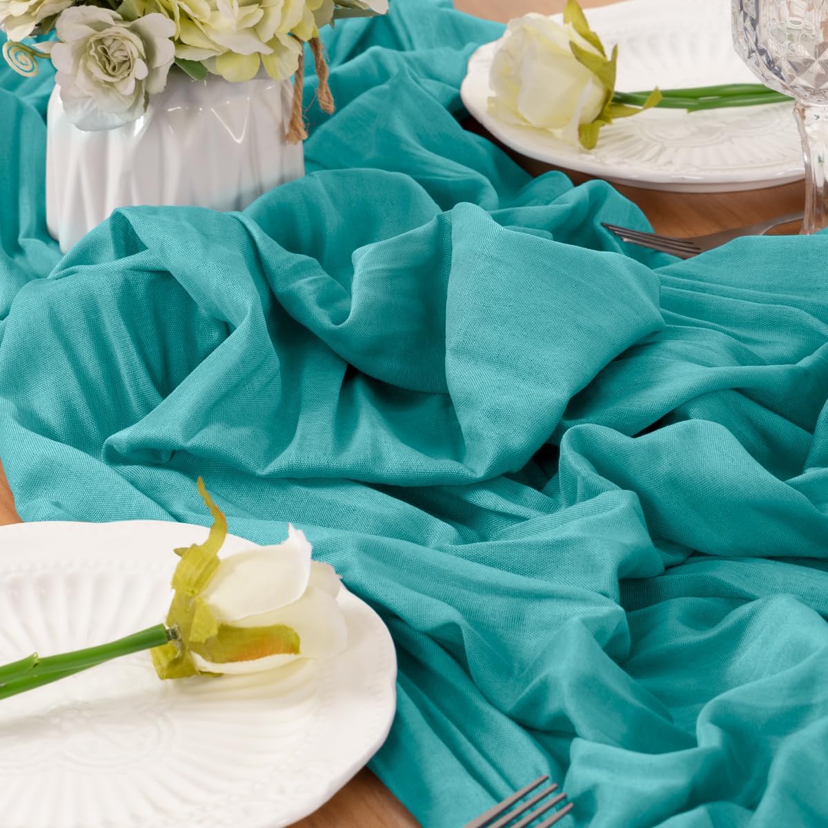 Teal Table Runner Cheesecloth Table Runner 4 Pack 10FT Farmhouse Table Runners 120 Inches Fall Table Decor Dining Room Centerpiece Wedding Boho Baby Shower Birthday