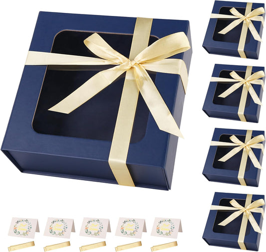 Blue Gift Boxes with Window,7.5"x7.5"x3.1" Bridesmaid Boxe for Gift Giving,Birthday Gift Box with Magnetic,Closure Lid Gift Boxes for Presents,Cute Boxe,Luxury for Gift Packaging,Gift Box for Wrapping Gifts