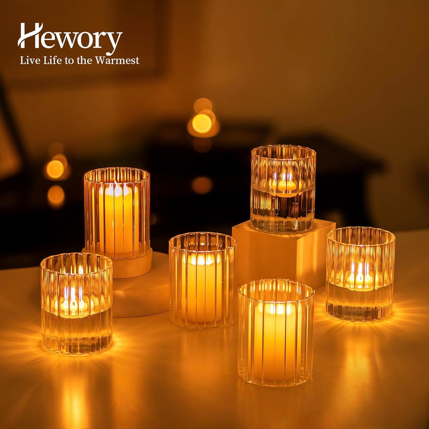 Hewory 24PCS Small Glass Hurricane Candle Holders Bulk - Short Clear Cylinder Vases for Centerpieces, Low Ribbed Vase for Wedding Reception Anniversary Baby Shower Events Party Home Table Decor