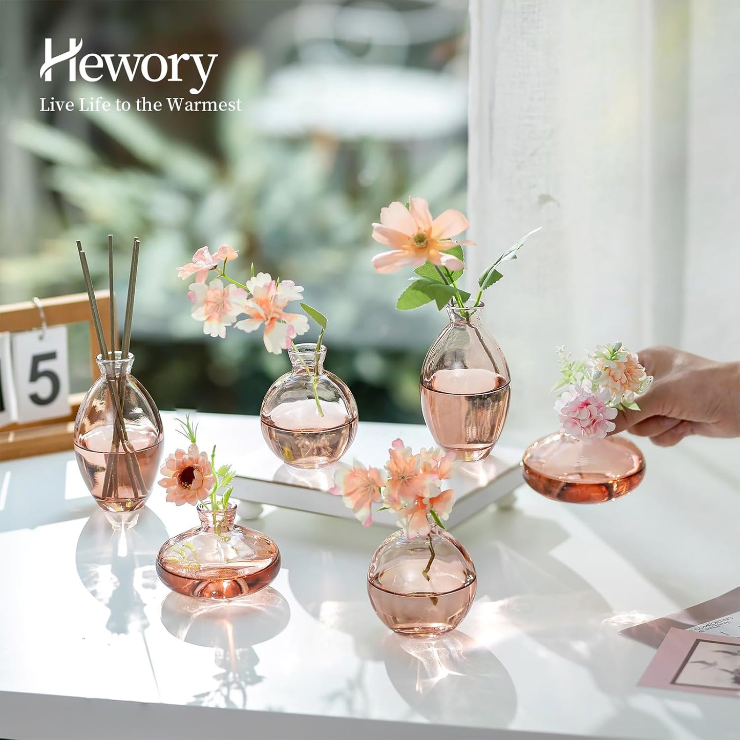 Hewory Glass Bud Vases for Centerpieces: Set of 12 Cute Pink Small Vases Handmade, Mini Flower Vase for Floral Arrangement, Tiny Decorations for Home Office Wedding Reception Party Events Table Decor