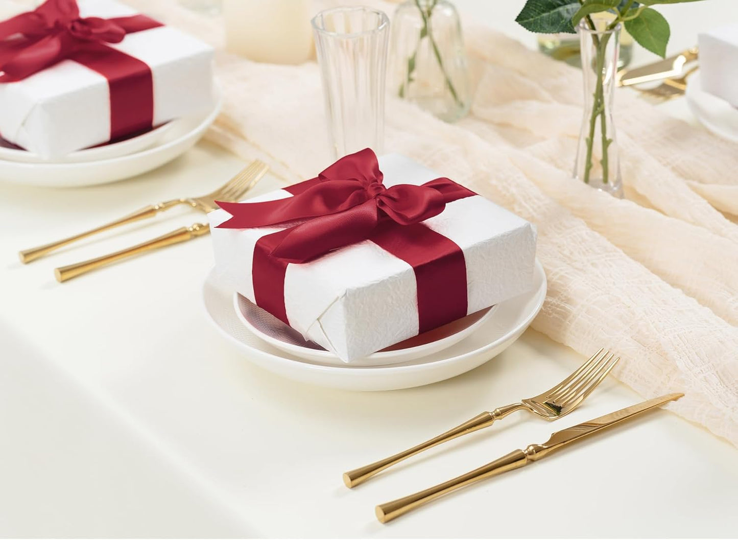 Burgundy Satin Ribbon 1-1/2 Inch x 50 Yards Double-Faced Ribbons for Christmas Gift Wrapping Flower Bouquet Wedding Paper Bows Invitations Crafts