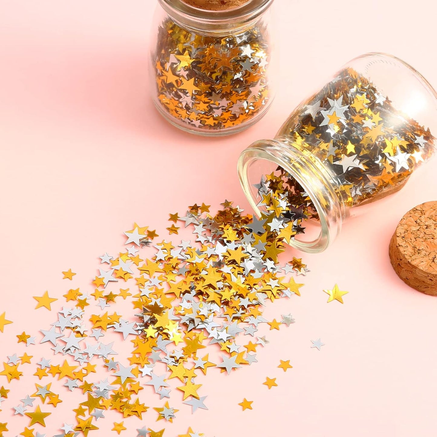 Hestya 60g Star Confetti Glitter Table Confetti Metallic Foil Stars for Party Wedding Festival Decorations(Gold Silver 60g,10mm and 6mm)