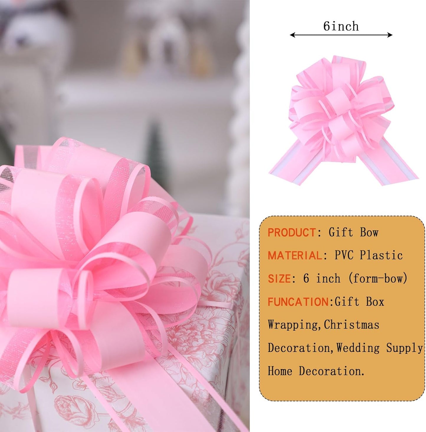 12 Pcs 6inch Pull Bow Gift Wrapping,Pull Bow for Birthday, Christmas, Party, Holiday, Gift Boxes Bow Basket Packaging Bows for Valentine's Day Presents Flower Decorations