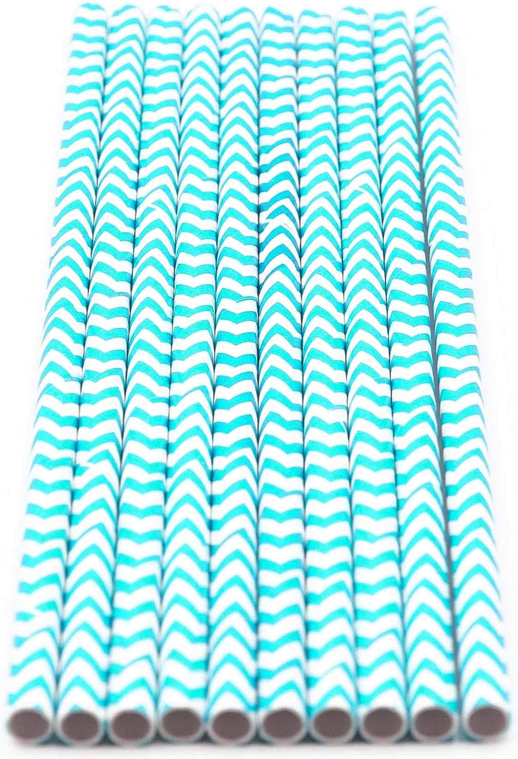 Pack of 150 Turquoise Chevron Biodegradable 4-Ply Paper Drinking Straws (Compostable, Non-toxic, BPA-free)