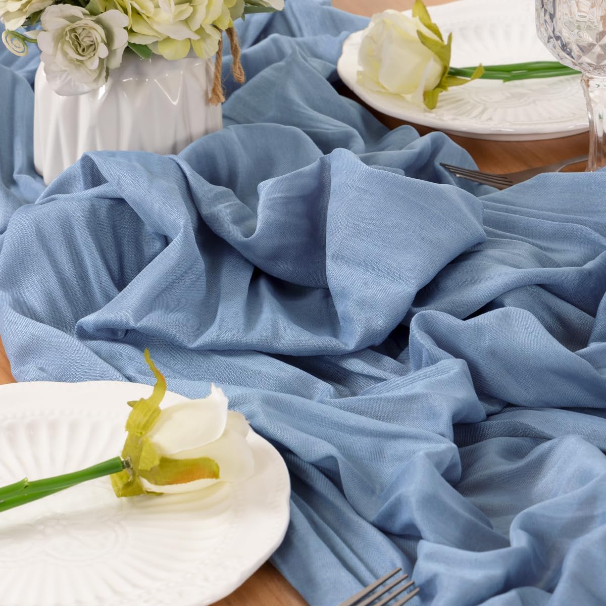 Dusty Blue Table Runner Cheesecloth Table Runner 4 Pack 14FT Farmhouse Table Runners 160 Inches Fall Table Decor Dining Room Centerpiece Wedding Boho Baby Shower Birthday