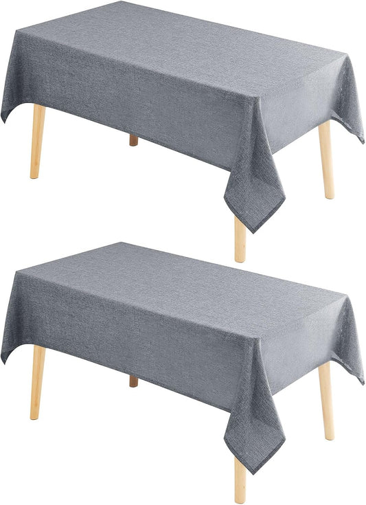 Hiasan 2 Pack Faux Linen Rectangle Tablecloth - Wrinkle and Stain Resistant Washable Table Cloth for Kitchen Dining Room Holiday Table Cover for Party Dinner, Grey, 60 x 102 Inch