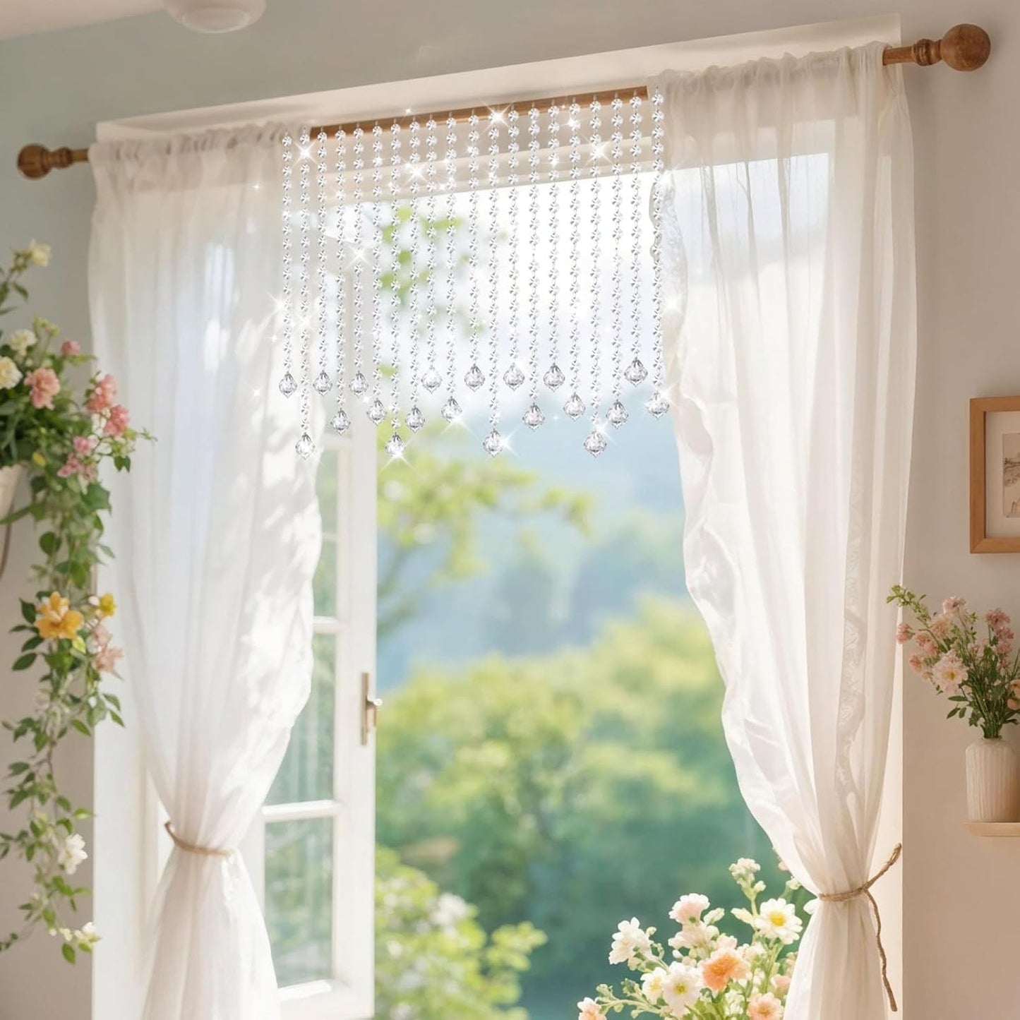 10 PCS Crystal Garland Strands, 33ft Hanging Crystal Strings for Window Curtains Doorway Decorations, Acrylic Clear Diamond Crystal Ornaments for Christmas Tree, Wedding Party Home Chandelier Decor