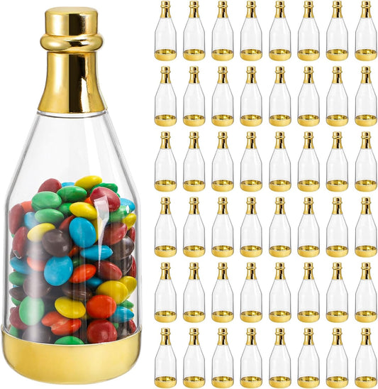 Frcctre 48 Pack Metallic Golden Mini Champagne Bottles, Plastic Champagne Candy Bottles Candy Jar Party Favor Containers for Wedding Birthday Party Bridal Shower Baby Shower