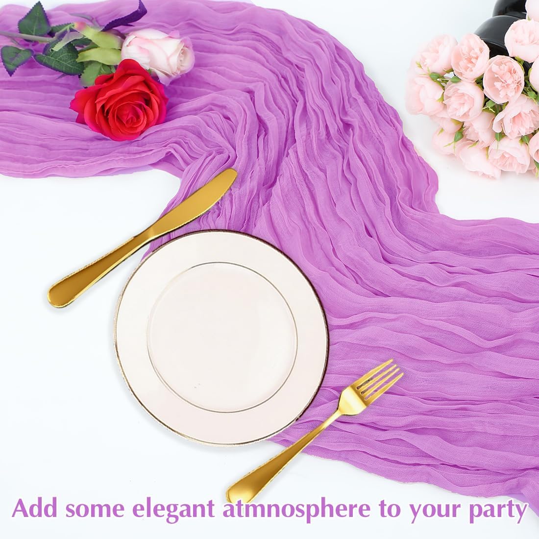 10 Pack Light Purple Cheesecloth Table Runner -21*120Inch Long Boho Wedding Table Decor, Rustic Gauze Fabric Runner for Bridal Showers, Baby Showers & Parties (Sheer, Lightweight, Wrinkled Design)