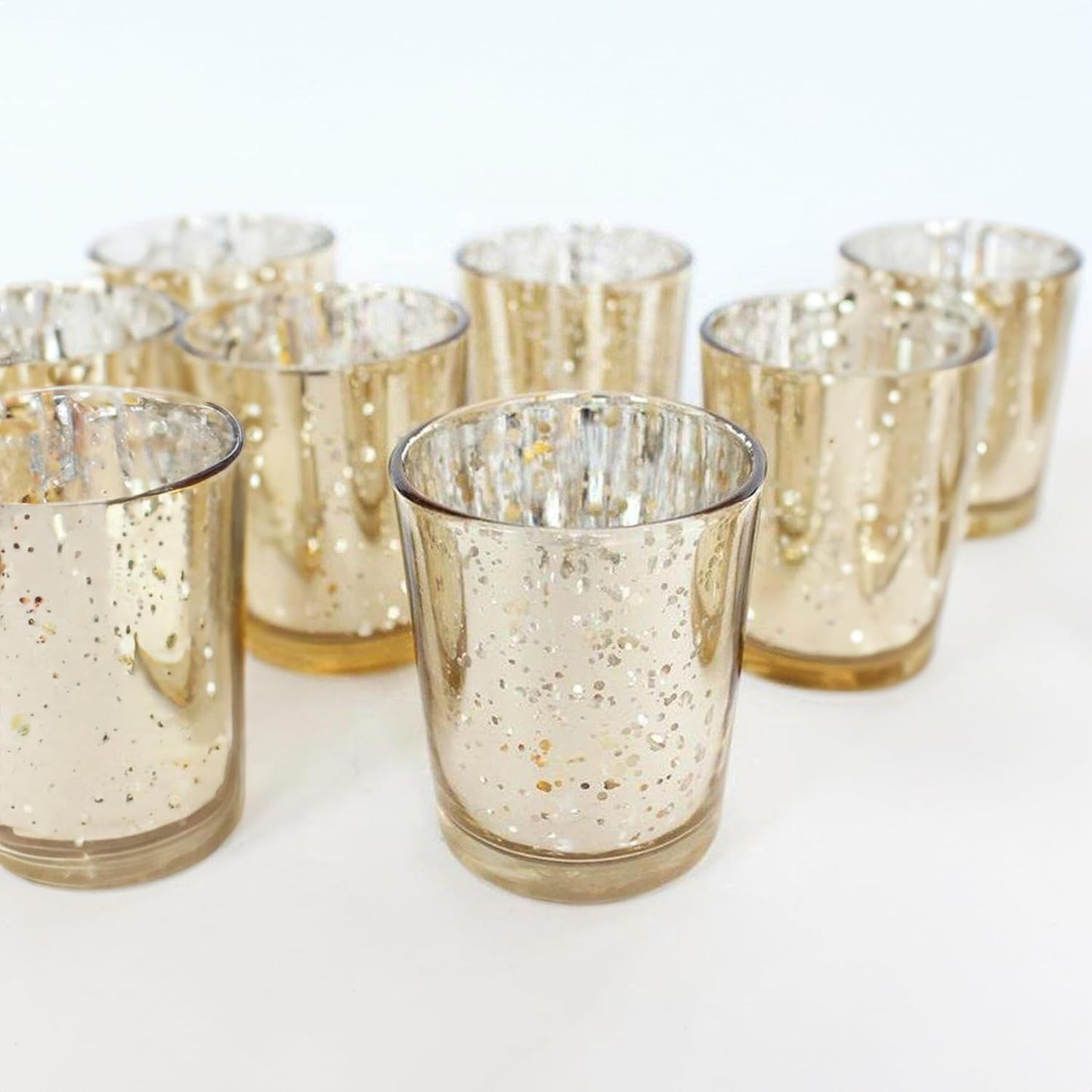 WGV Gold Speckled Tea Light Votive Candle Holder 2.2x2.75, Small Tiny Utility Cylinder Mercury Glass Vase, Home Accent Decor, 24 Pieces
