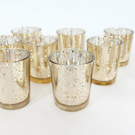 WGV Gold Speckled Tea Light Votive Candle Holder 2.2x2.75, Small Tiny Utility Cylinder Mercury Glass Vase, Home Accent Decor, 24 Pieces