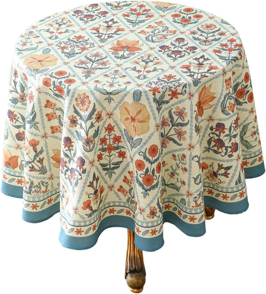 ISAENNE Designer Linen Elegant Small Round Tablecloth,Colorful Floral Bohemian Table Cloth,Wrinkle Resistant Decor Tablecloths for Dining Thanksgiving Kitchen Christmas,Diameter 55"-Floralsea A