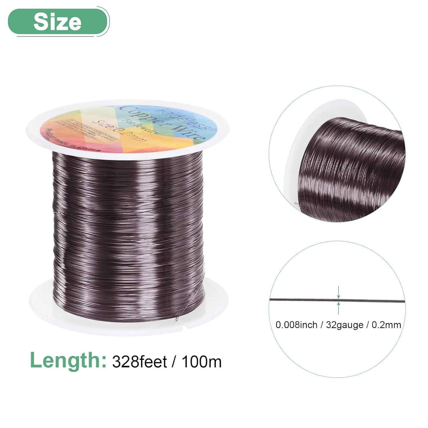 0.2mm Jewelry Wire, 32 Gauge 328FT Craft Wire Copper Beading Wire for Jewelry Making/Planting/Weaving/DIY Crafting, Soft Metal Wires [100M, Metallic Black]