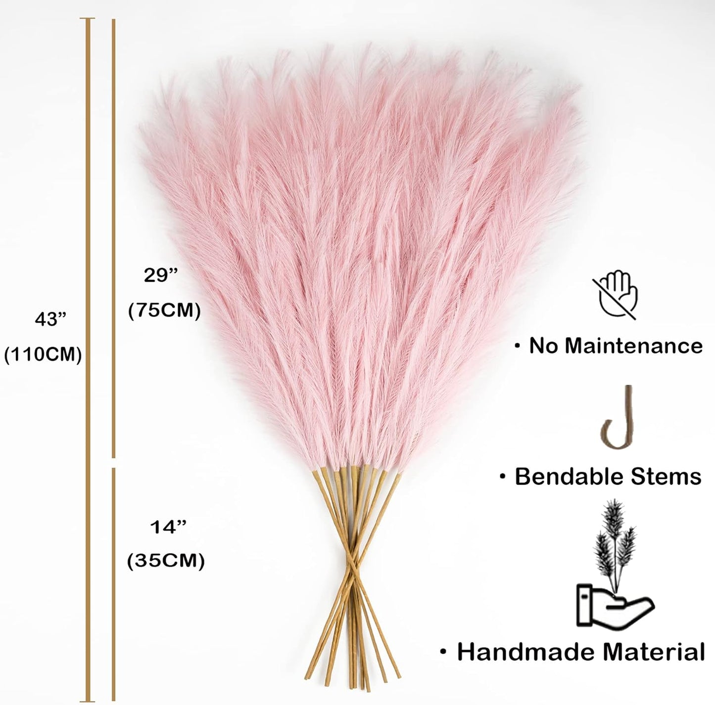 EVODIS Faux Pampas Grass 6 Stems, Artificial Pampas Grass - 43 inch Total Extra Large Pompass Grass Tall Pompous Boho Flower Arrangement and Floor Vase Filler Home Decor for Room Wedding Party
