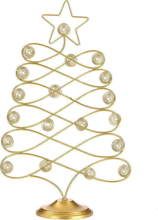Christmas Tree Card Holder Tabletop, 18 Inch Gold Tree Holiday Card Display Stand, Metal Decorative Cards and Photo Holder Rack, Christmas Display Tree Stand Holds up to 19 Place and Gift Cards
