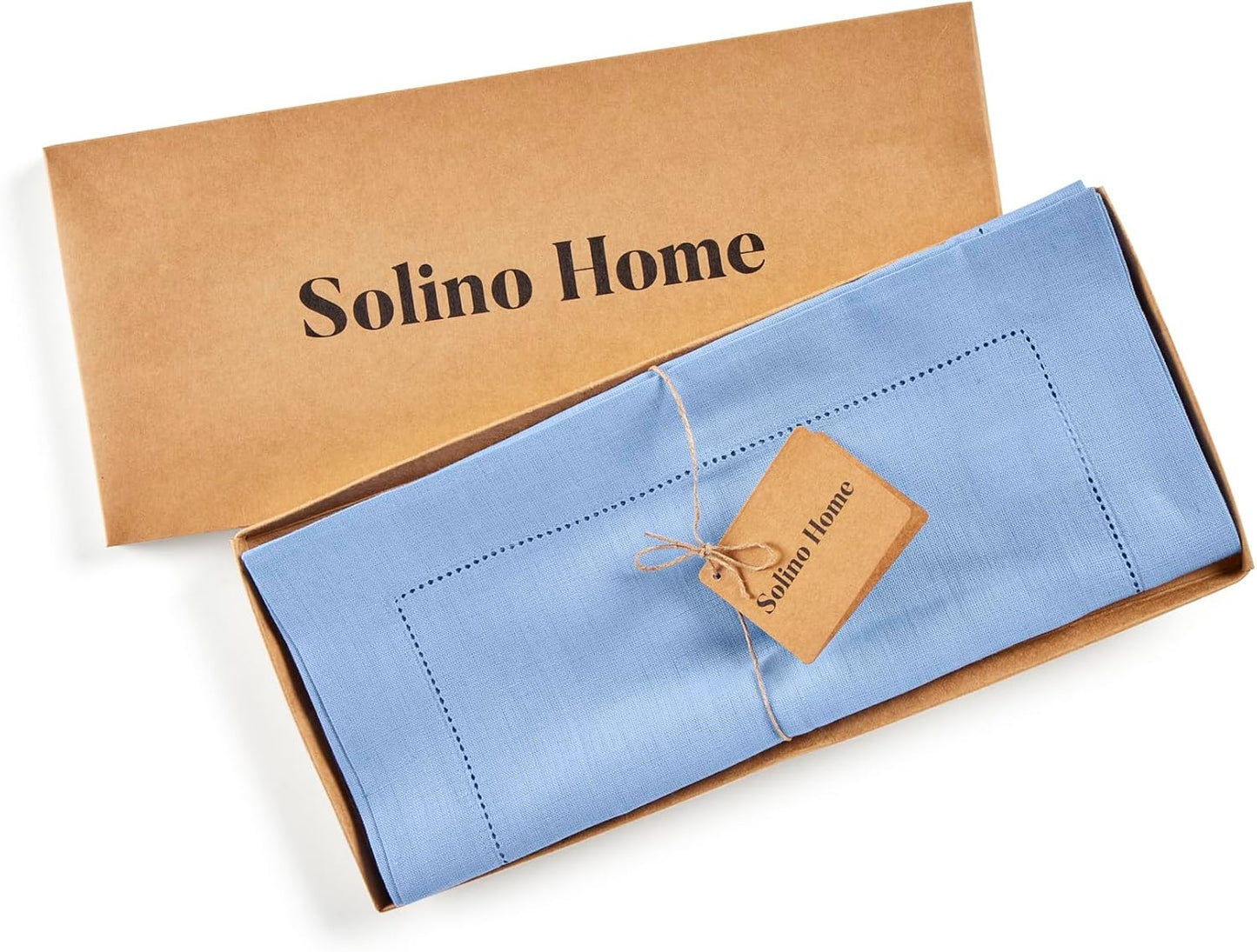 Solino Home Linen Cornflower Blue Table Runner 72 Inches Long - 100% Pure Linen Hemstitch Table Runner 14 x 72 Inch for Dresser, Dining, Christmas, Holiday - Classic Hemstitch