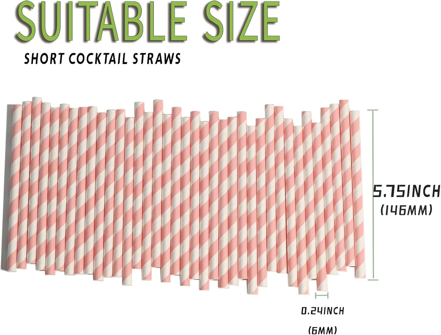 Paper Straws Disposable Pink White - Compostable Drinking Straws for Cocktail, Coffee, Party, Restaurant, Bar,5.75"x 0.24", Pack of 500