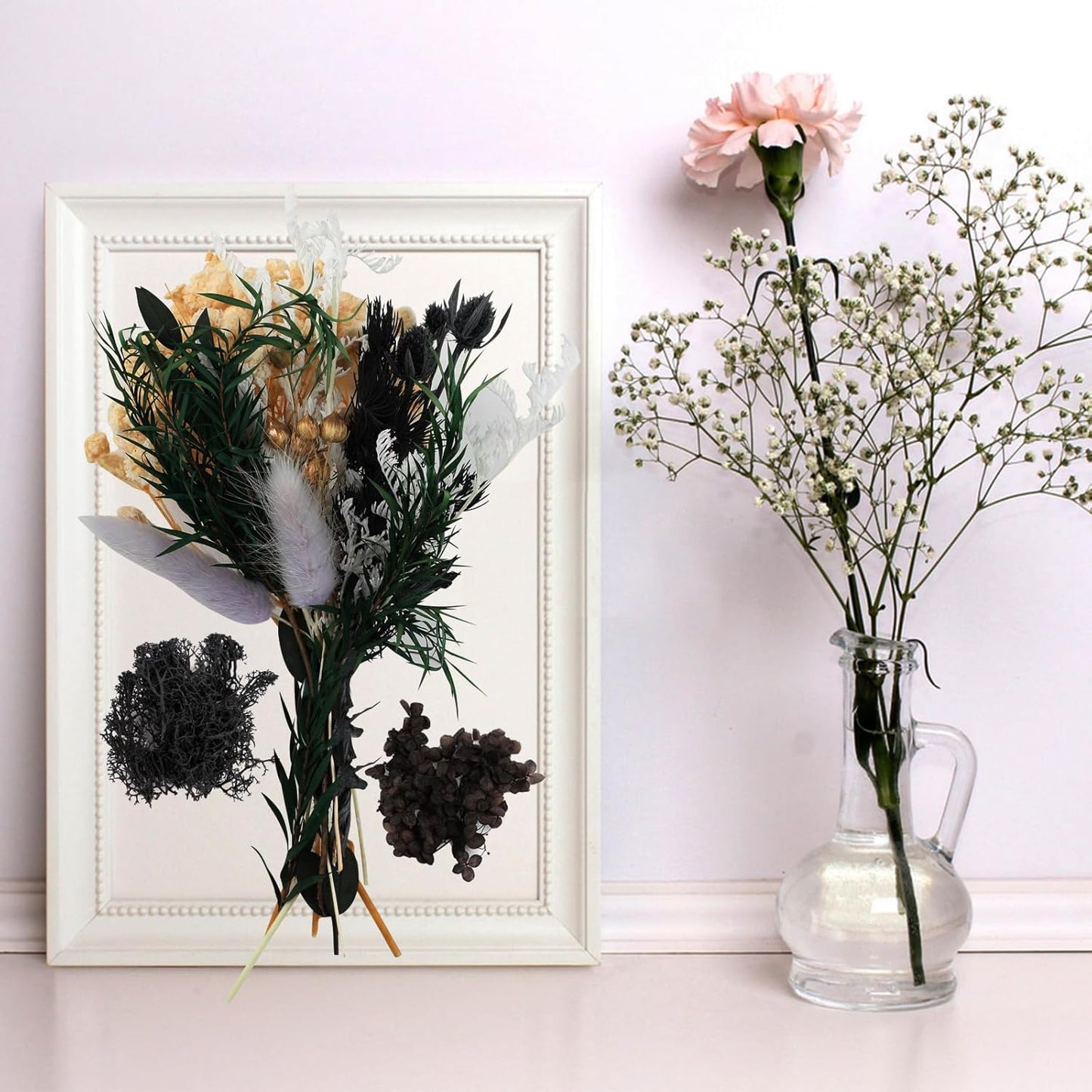 Dried Flowers,Dried Flowers Set for DIY Scrapbook Accessories Flower Arrangements Flower Decoration Wedding Decoration(Black)