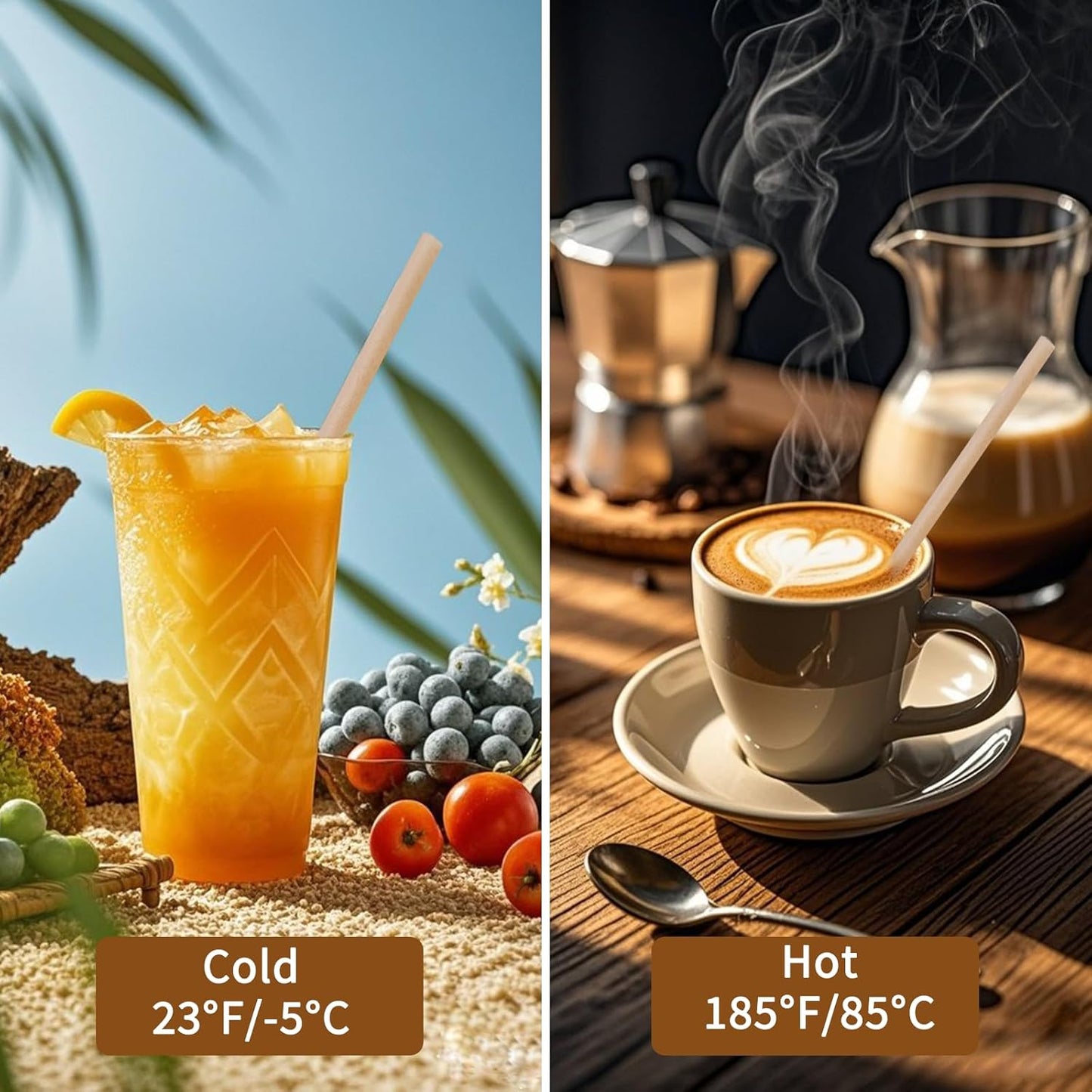 400 Pcs Sugarcane Straws Disposable, 5 In Drinking Agave Long Edible Compostable Biodegradable Cocktail Straws, Natural Brown Juice Coffee Tea Bulk Straw, Sturdy Straw for Drinks Home Restaurant