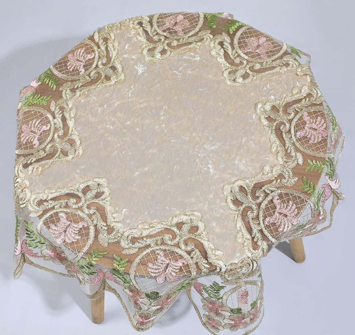 vctops Damask Lace Patchwork Tablecloth Luxury Square Small Table Cover Elegant Floral Embroidered Lace Table Cloth for Party Kitchen Dinning Picnic Decoration (Type O,22"x22")