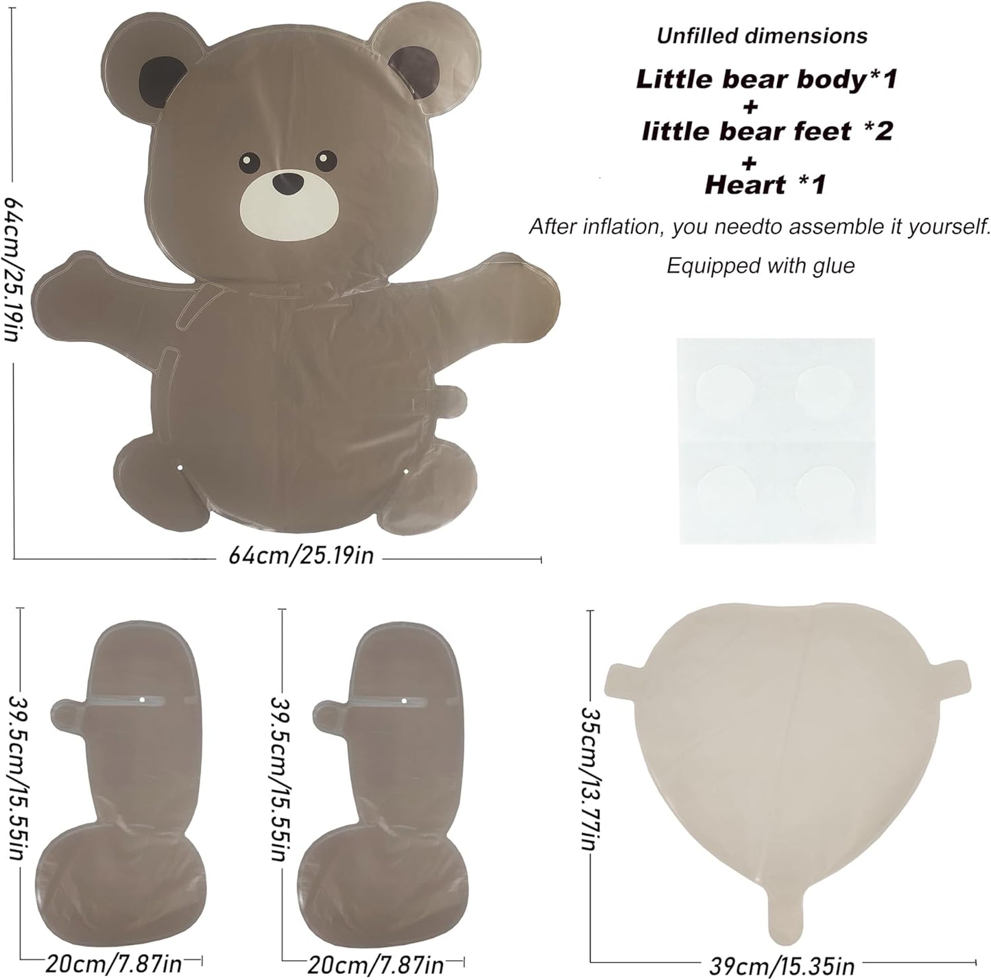 Matte 4D Big Brown Bear Balloons Cartoon Teddy Bear Party Supplies, Matte Bear Helium Mylar Foil Balloons For Jungle Woodland Animal Farm Safari Zoo Themed Party Decoration Home Decor