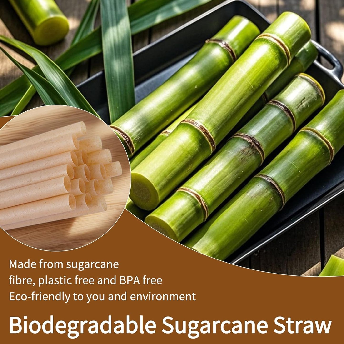 400 Pcs Sugarcane Straws Disposable, 8 In Drinking Agave Long Edible Compostable Biodegradable Cocktail Straws, Natural Brown Juice Coffee Tea Bulk Straw, Sturdy Straw for Drinks Home Restaurant