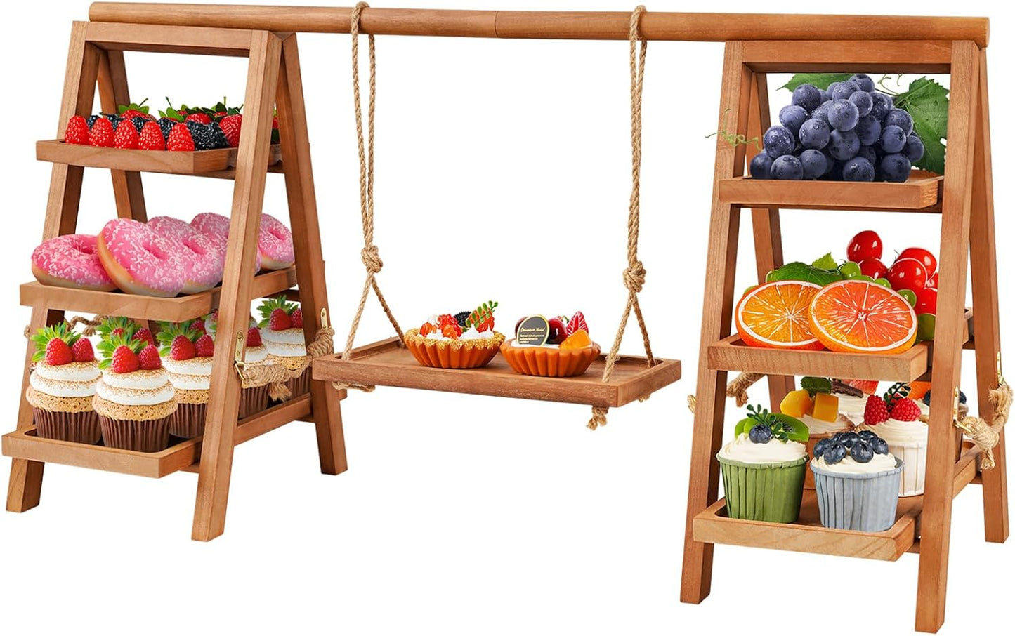 Wooden Cupcake Stand, 3 Tier Cupcake Display Stand for Dessert Display, Dessert Stands with Serving Tray and Foldable Stand for Party, Birthday, Wedding, Events, Baby Shower (Brown)