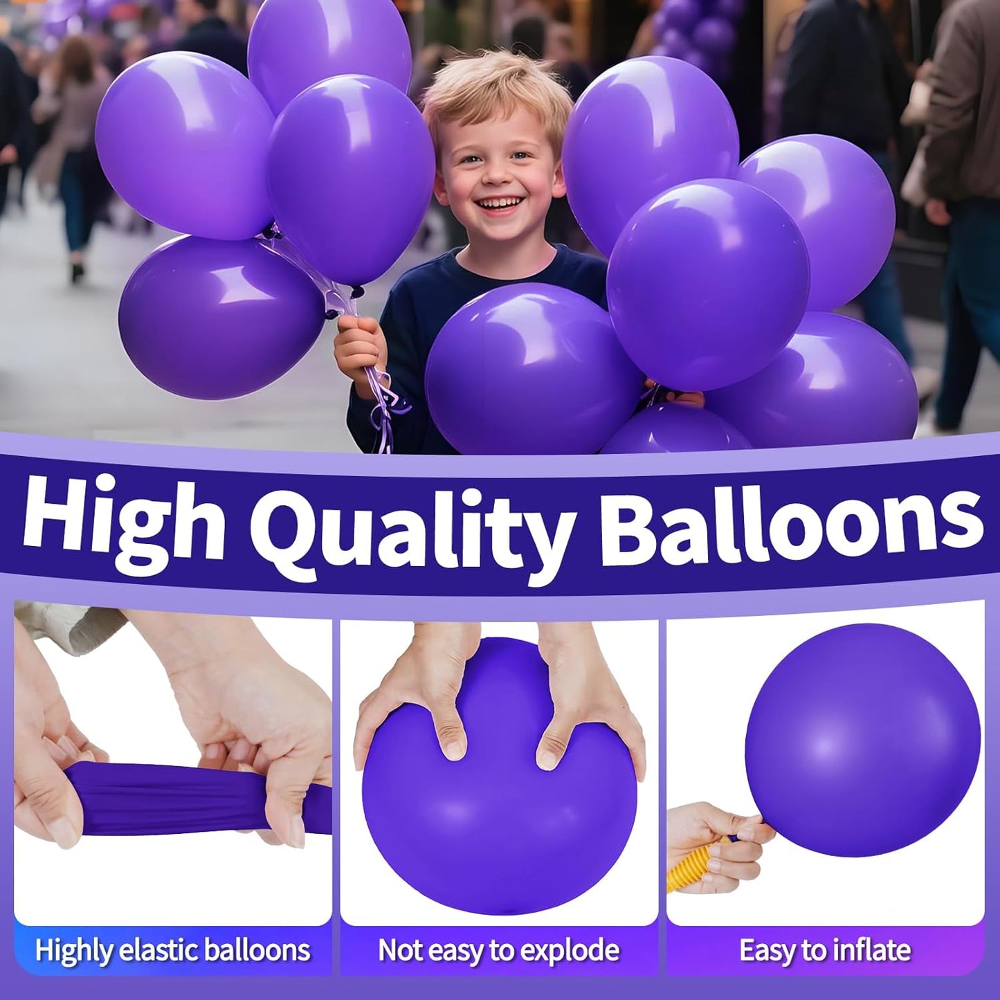 KAWKALSH Purple Latex Party Balloons, 110 Pack 12 inch Round Helium Balloons for Wedding Graduation Halloween Birthday Party Backdrop Decorations