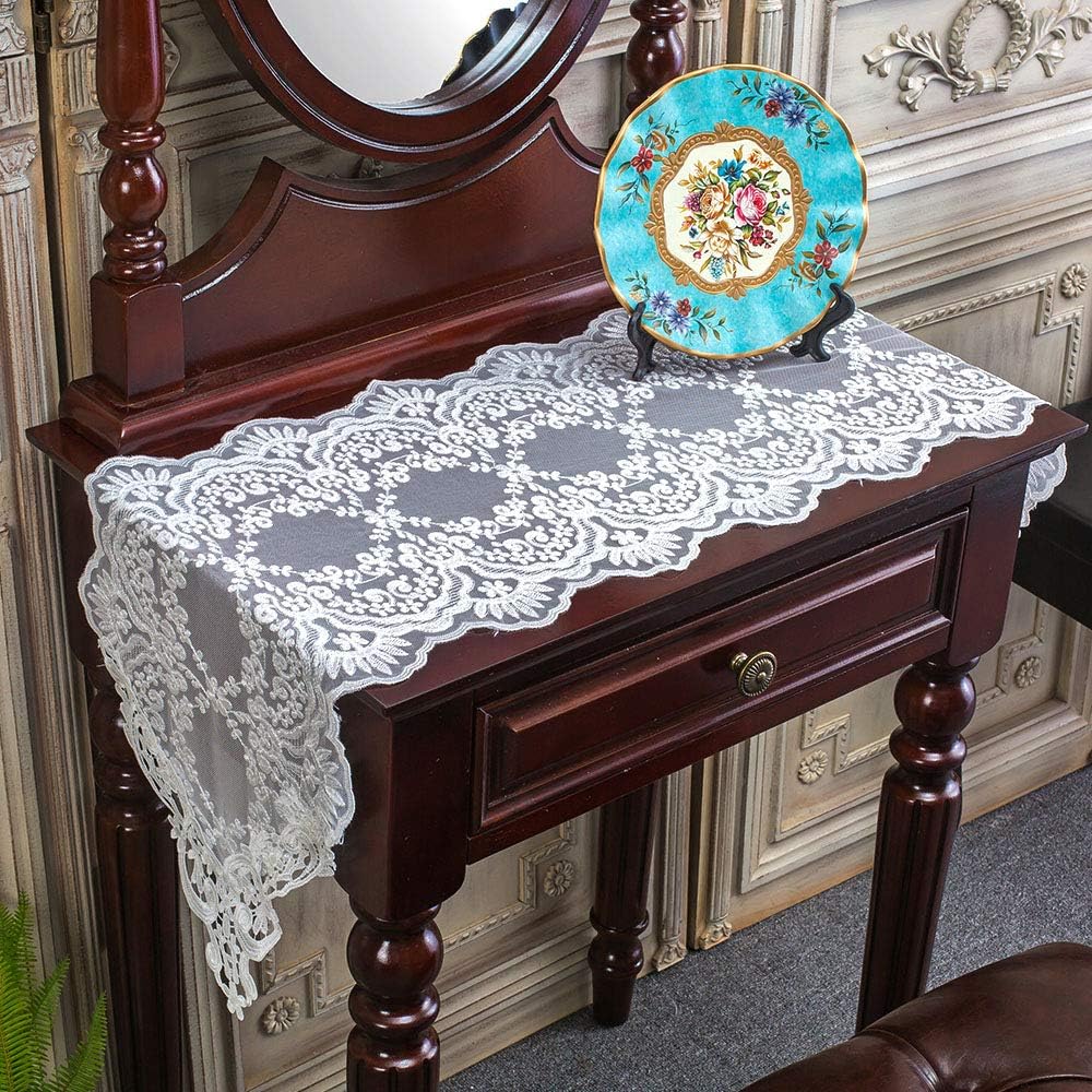 ARTABLE Rectangle Table Runner Lace Macrame Embroidered Table Runners with Exquisite Vintage Shabby Chic for Holiday Wedding Long Dinner Tables (White, 12 x 108 Inch)