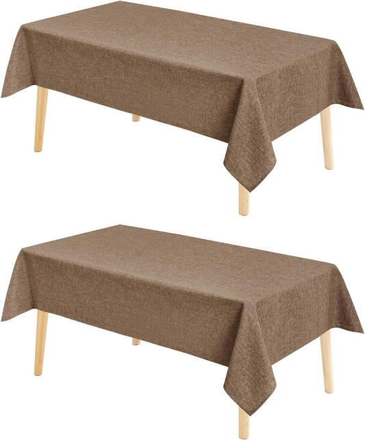 Hiasan 2 Pack Faux Linen Rectangle Tablecloth - Wrinkle and Stain Resistant Washable Table Cloth for Kitchen Dining Room Holiday Table Cover for Party Dinner, Khaki, 54 x 120 Inch
