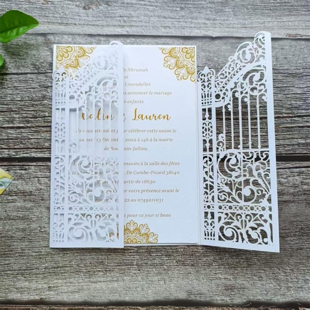 MillaSaw White Gate Invitation Card For Wedding Bridal Shower Valentine Birthday Party 25 Sets (white, 4.9"x7.1")