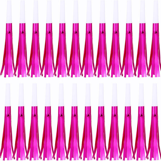 Metallic Fringed Noise Makers, for Noise Makers Party Favors, New Year Party, Baby Shower, Kids Birthday, 24 Pcs, Rose Red