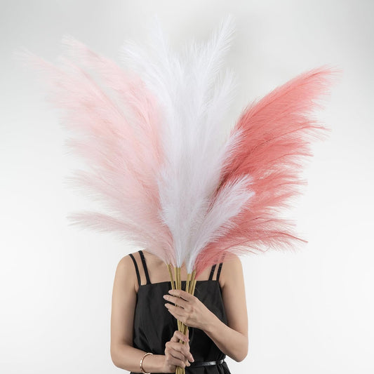 Pampas Grass Decor Tall, 43"/110cm Faux Pampas Grass 6 Stems Large Pompass Grass Branches Tall Bulk Boho Flower Arrangement for Home Room Wedding Party Decor