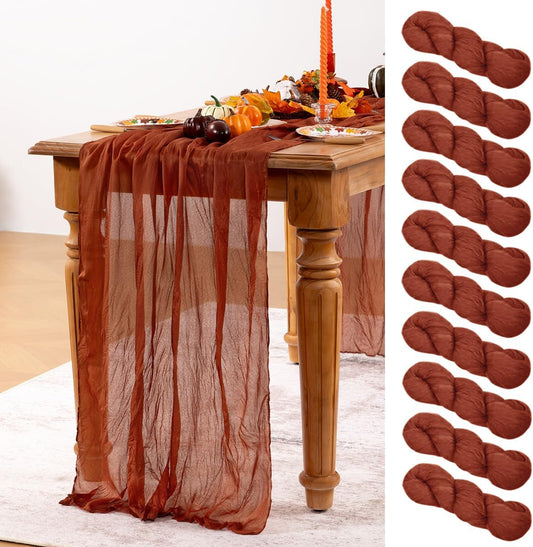 Terracotta Cheesecloth Table Runner 10 Pack Fall Burnt Orange Cheese Cloth Table Runners 120 Inches Rust Thanksgiving Fall Table Decorations for Friendsgiving Wedding Bridal Baby Shower Party