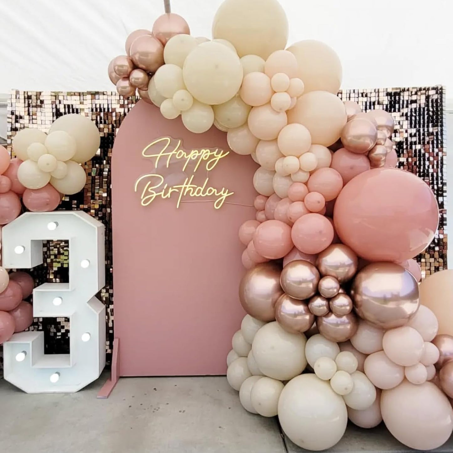 Retro Blush Pink Party Balloons, 52 PCS 12 Inch Metallic Chrome Rose Gold Dusty Pink Maca Orange Beige Latex Balloons with Rose Gold Confetti Balloons for Birthday Wedding Baby Shower Party Decoration