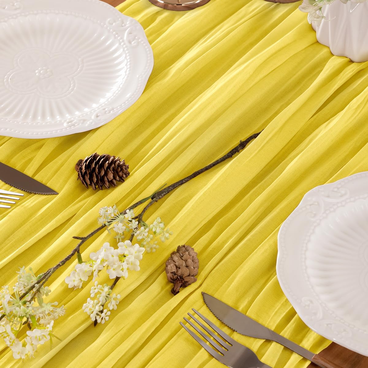 Yellow Table Runner Cheesecloth Table Runner 14FT Farmhouse Table Runners 160 Inches Fall Table Decor Dining Room Centerpiece Wedding Boho Baby Shower Birthday