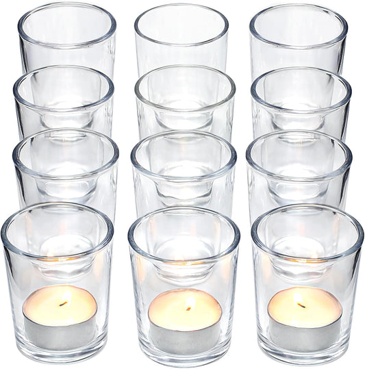 Letine 12-Pack Clear Votive Candle Holders - Glass Tea Light Holders with 12 Tea Lights for Wedding Decor, Bulk Votive Holders for Home Table Decor/Christmas & Thanksgiving
