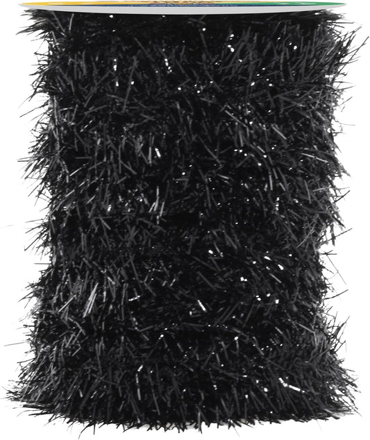Mandala Crafts Black Tinsel Garland - Thin Metallic Foil Glitter Mini Garland for Christmas Tree, Party, Wedding Decor, and Holiday Decorations