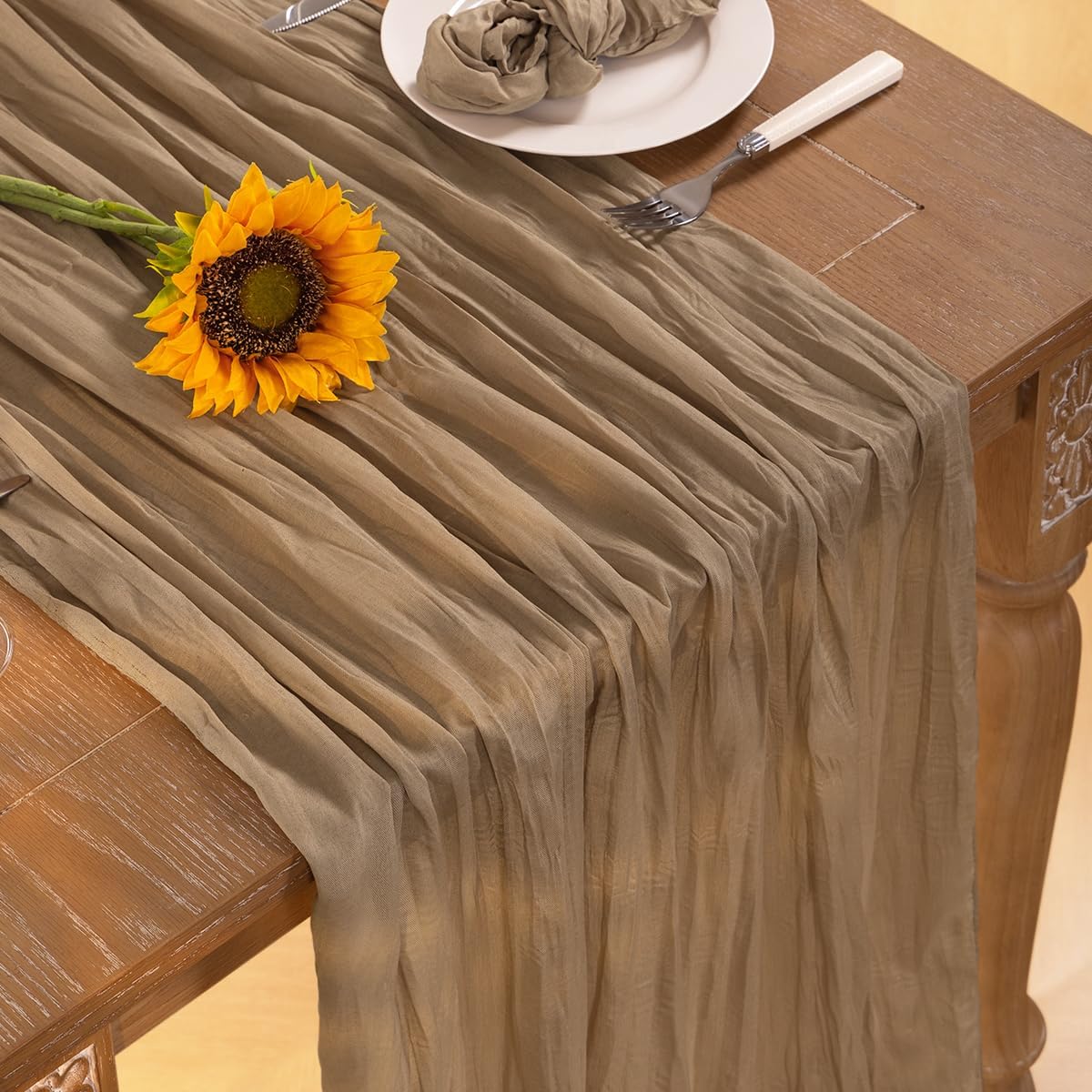 Nude Cheesecloth Table Runner Fall Table Runner Boho Gauze 120 Inches Coffee Cheese Cloth Fall Table Decorations for Thanksgiving Wedding Bridal Baby Shower Tea Party Decor