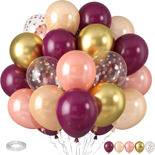 Burgundy Balloons, Rose Champagne Gold Balloons Burgundy Rose Pearl Balloon Wine Red Metallic Gold Balloon for Wedding Bridal Shower Birthday Party Celebration Baby Shower Anniversary Decorations