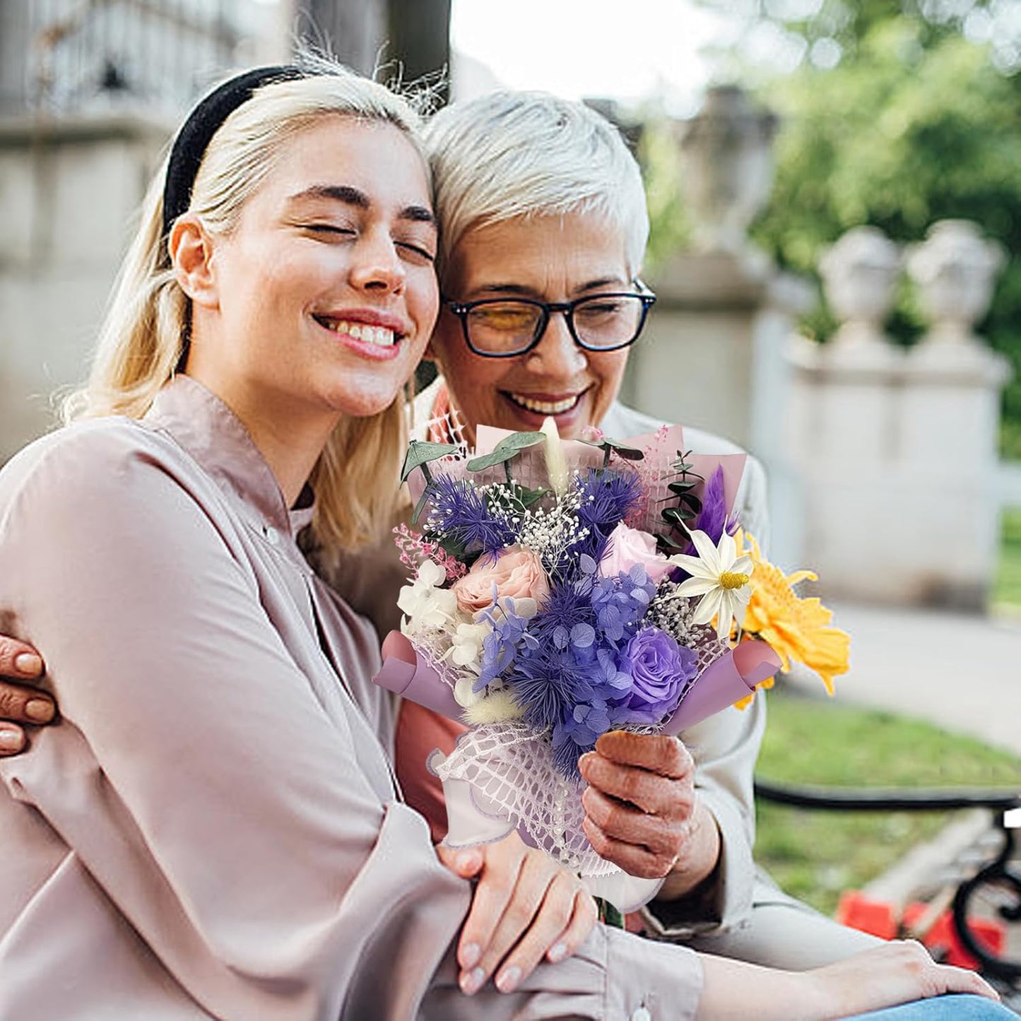 Preserved Flowers Bouquet Romantic Valentines Day Gift for Her LED Light 3 Preserved Real Rose for Delivery Christmas Mothers Day Birthday Gifts for Women Mother Wife Girlfriend (Purple)