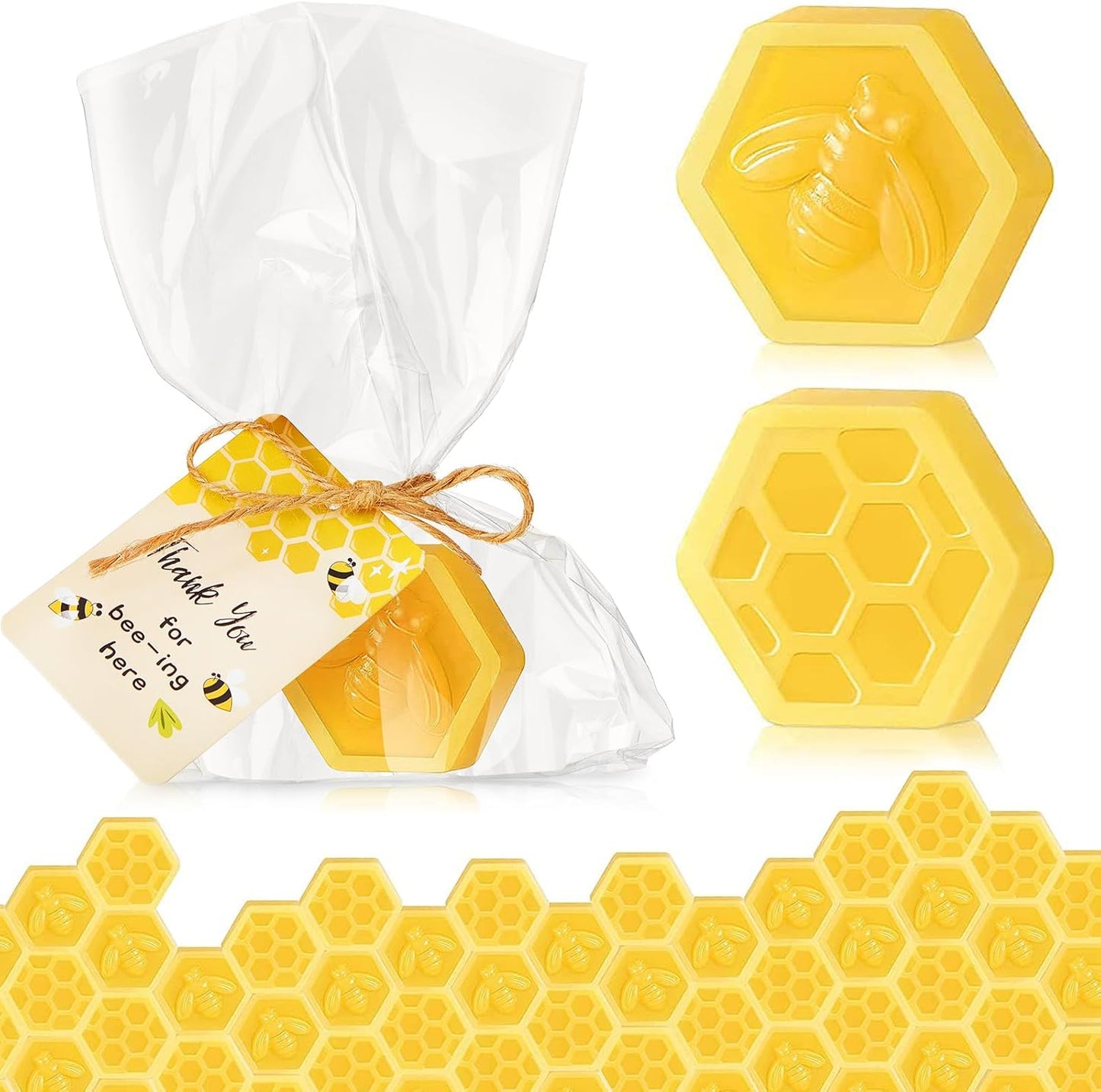 24 Set Baby Shower Favors Bee Party Favors Including Honeycomb Soap with Thank You Card Gift Honey Soap for Guest Gender Reveal Honey Gift Birthday Party Decorations (Yellow)