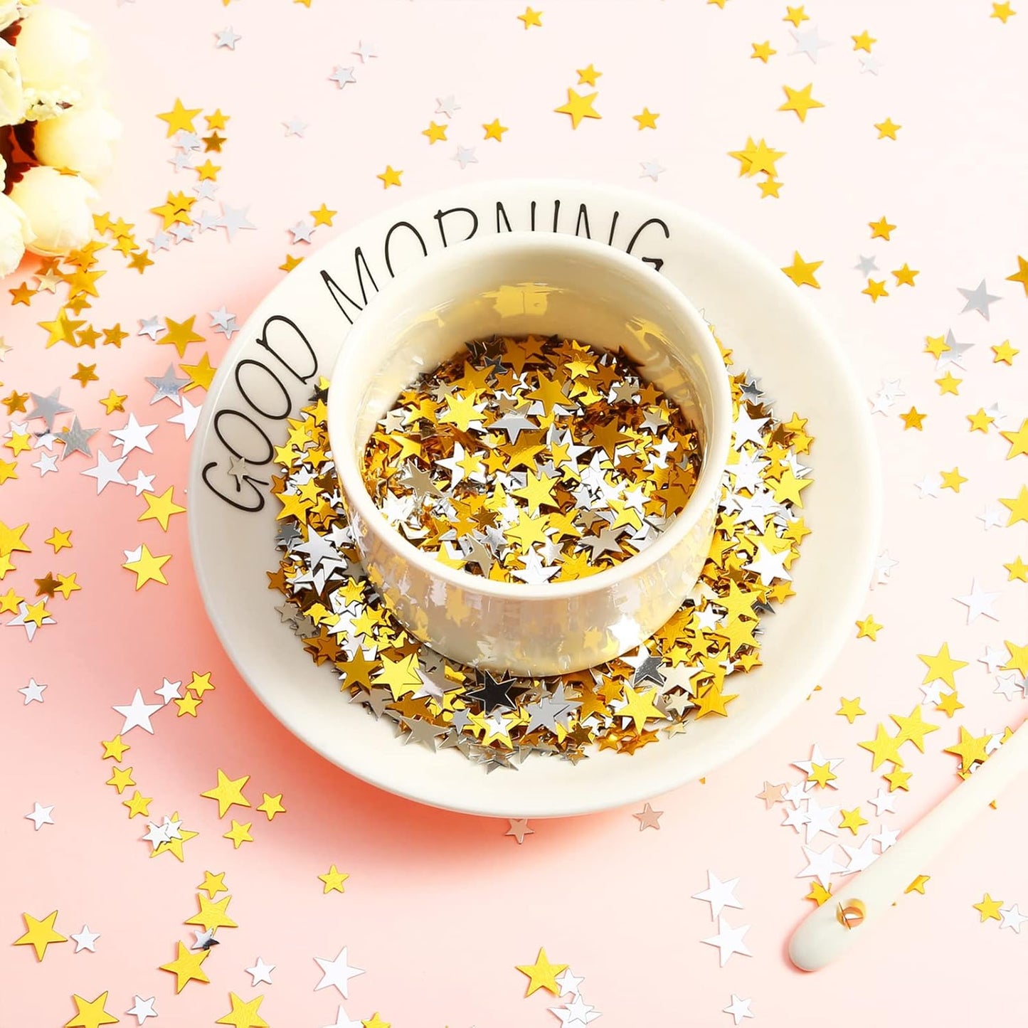 Hestya 60g Star Confetti Glitter Table Confetti Metallic Foil Stars for Party Wedding Festival Decorations(Gold Silver 60g,10mm and 6mm)