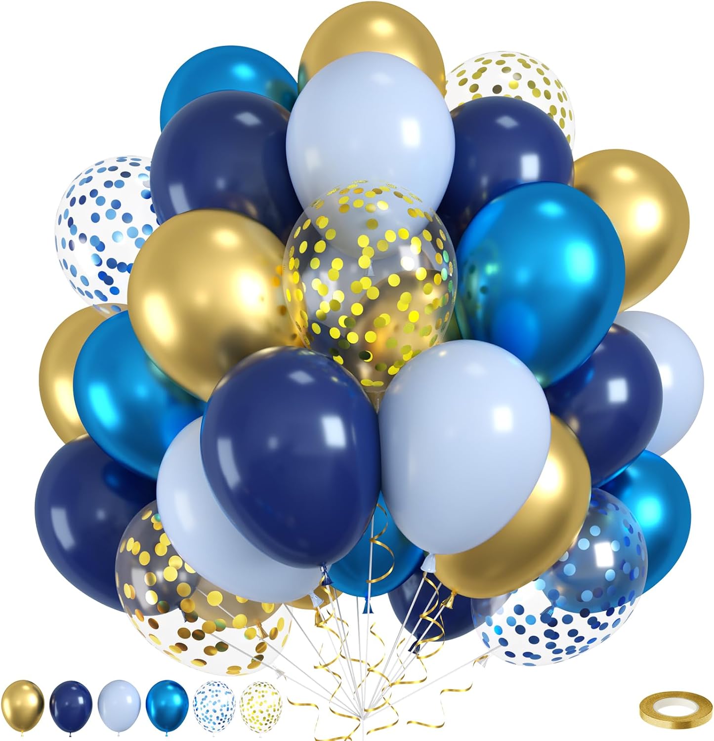 Blue and Gold Balloons, 50pcs Metallic Blue Gold Balloons, Navy Macaron Balloon Confetti Balloon For Birthday Baby Shower Father's Day Party Wedding Graduation Bachelorette Anniversary Decorations