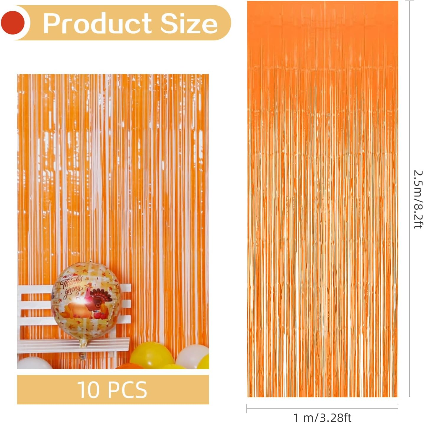 10 Pack Orange Foil Curtain Backdrop 3.2ft x 8.2ft Macaron Tinsel Foil Fringe Curtains Streamer Photo Booth Backdrop for Birthday Party Baby Shower Engagement Wedding Holiday Decor (Macaron Orange)