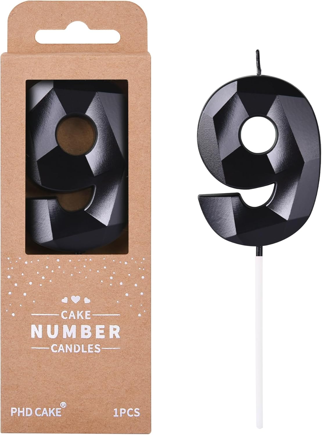 PHD CAKE 2.76 Inch Crystal Black 9 Number Birthday Candles, Black Number Candles, Cake Number Candles, Party Celebration